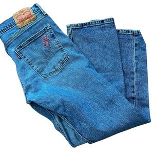 Levis 513 Jeans Slim‎ Fit Distressed reworked embroidered 31x30 Blue Jeans Denim